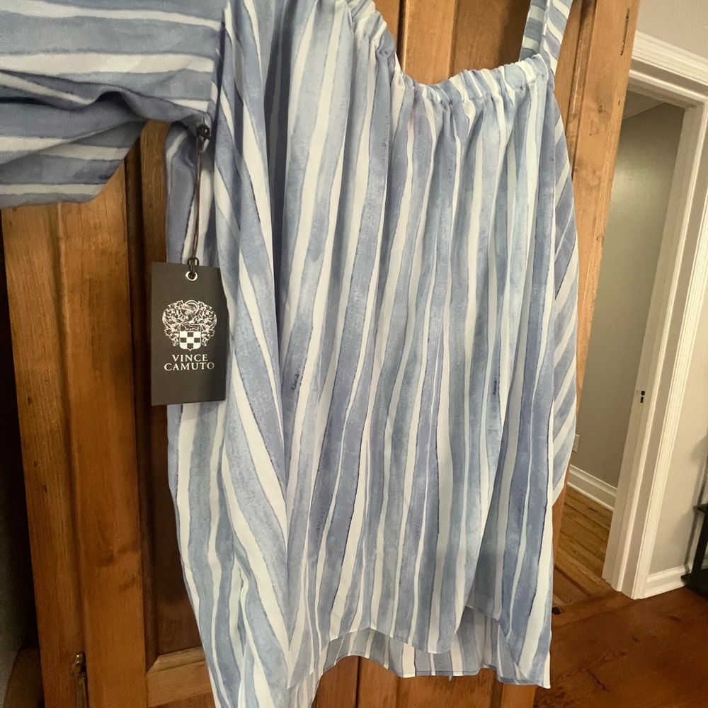 Vince Camuto Blue & White Striped Off-Shoulder Blouse